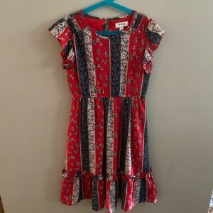 Speechless Red and Blue Floral, Tiered with Flutter Sleeves